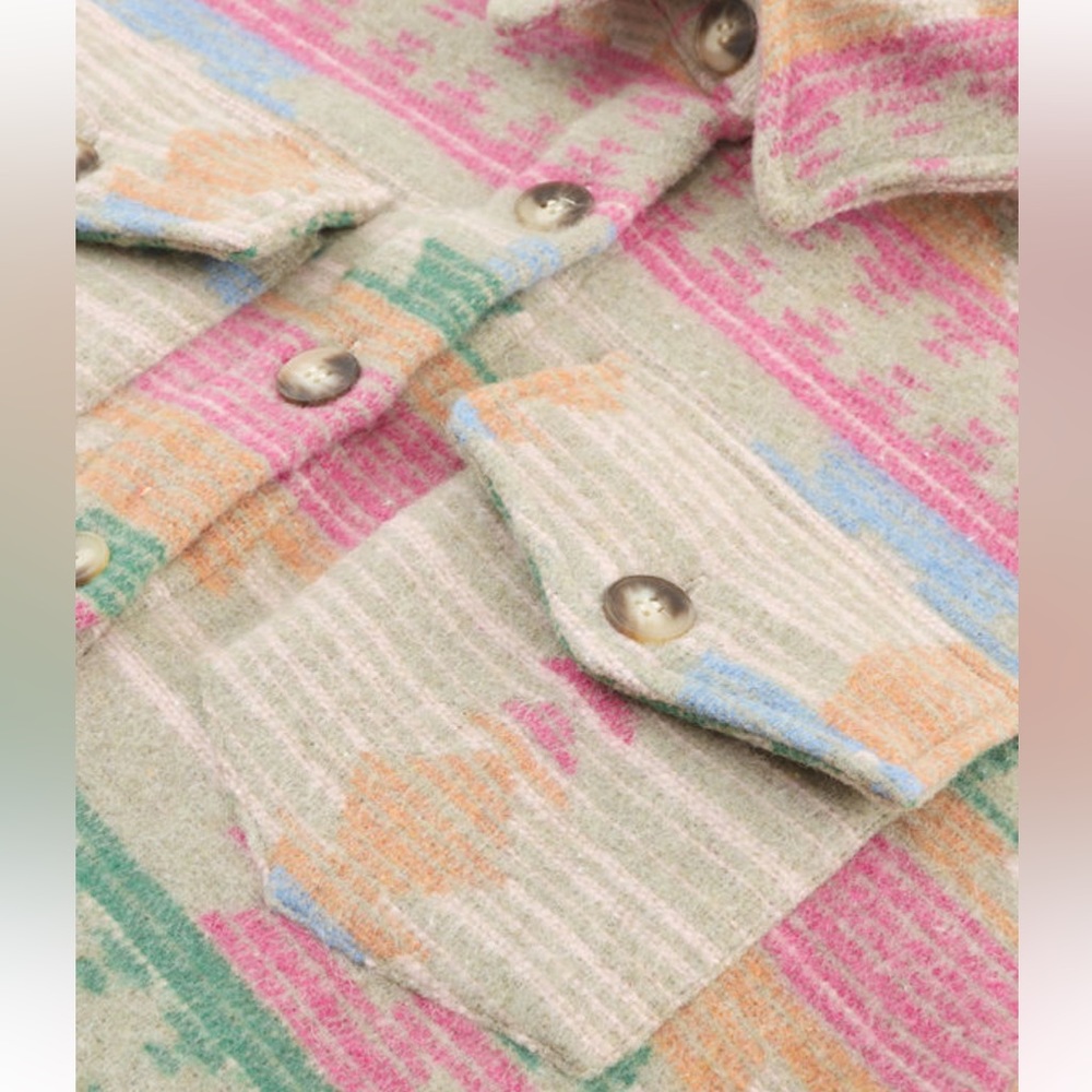 Western Multicolor Aztec Print Button Down Shacket - Picture 11 of 14